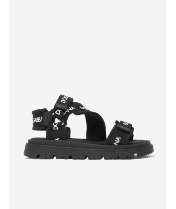 Dolce & Gabbana Boys Technical Fabric Logo Sandals in Black de l' environnement