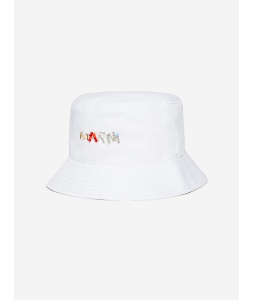 MARNI Girls Logo Bucket Hat in White basket pas cher