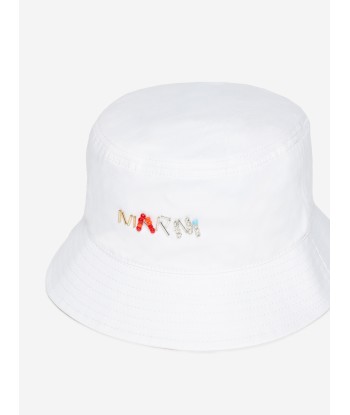 MARNI Girls Logo Bucket Hat in White basket pas cher