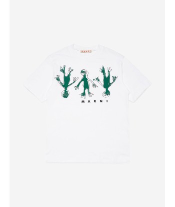 MARNI Kids Frog Print Logo T-Shirt in White acheter