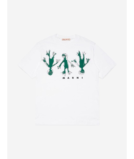 MARNI Kids Frog Print Logo T-Shirt in White acheter