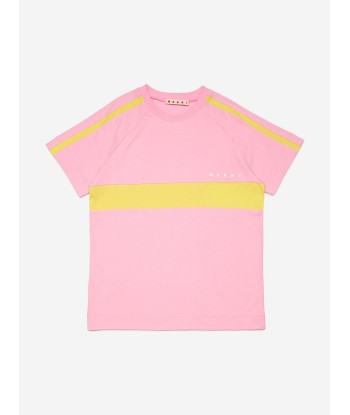 MARNI Kids Striped Logo T-Shirt in Pink en stock