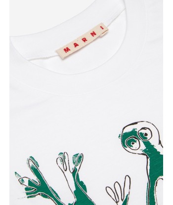 MARNI Kids Frog Print Logo T-Shirt in White acheter