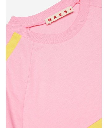 MARNI Kids Striped Logo T-Shirt in Pink en stock