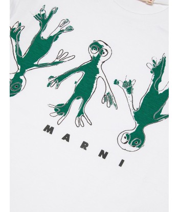 MARNI Kids Frog Print Logo T-Shirt in White acheter