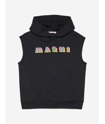 MARNI Kids Sleeveless Logo Hoodie in Black votre