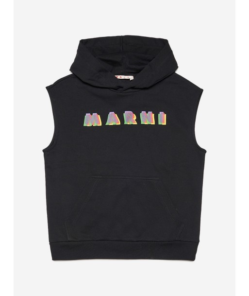 MARNI Kids Sleeveless Logo Hoodie in Black votre