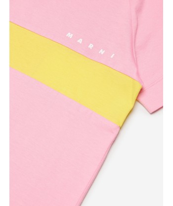 MARNI Kids Striped Logo T-Shirt in Pink en stock