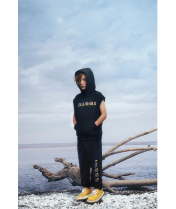 MARNI Kids Sleeveless Logo Hoodie in Black votre