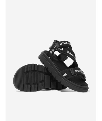 Dolce & Gabbana Boys Technical Fabric Logo Sandals in Black de l' environnement