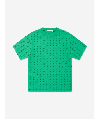 MARNI Kids Logo T-Shirt in Green Dans la société mordern