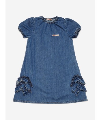 MARNI Girls Denim Ruffle Dress in Blue Comment ça marche