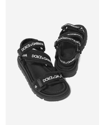 Dolce & Gabbana Boys Technical Fabric Logo Sandals in Black de l' environnement