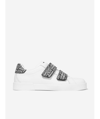 Dolce & Gabbana Boys Leather Velcro Logo Strap Trainers in White Jusqu'à 80% De Réduction