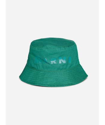 MARNI Kids Logo Bucket Hat in Green en stock