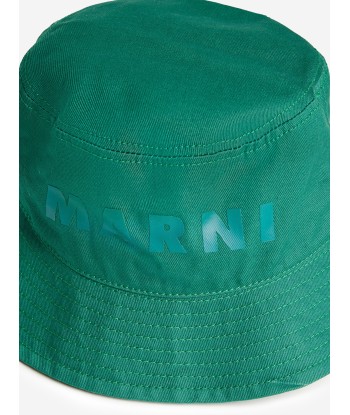 MARNI Kids Logo Bucket Hat in Green en stock