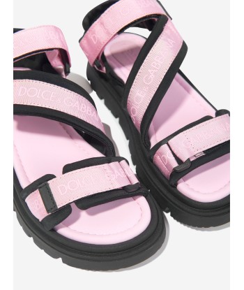 Dolce & Gabbana Girls Technical Fabric Logo Sandals in Pink ouvre sa boutique