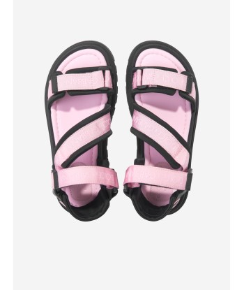 Dolce & Gabbana Girls Technical Fabric Logo Sandals in Pink ouvre sa boutique