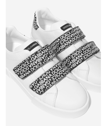 Dolce & Gabbana Boys Leather Velcro Logo Strap Trainers in White Jusqu'à 80% De Réduction