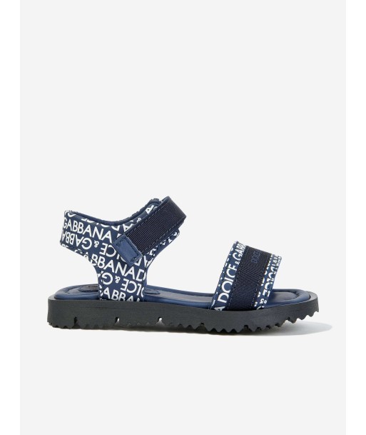 Dolce & Gabbana Boys Leather Logo Sandals in Navy pas cher 