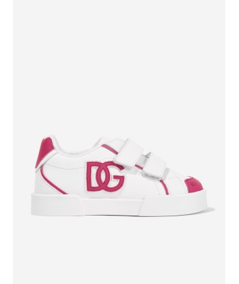 Dolce & Gabbana Girls Leather Portofino Trainers in White Dans la société mordern