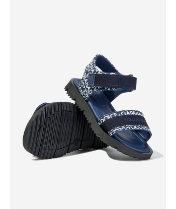 Dolce & Gabbana Boys Leather Logo Sandals in Navy pas cher 