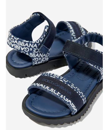 Dolce & Gabbana Boys Leather Logo Sandals in Navy pas cher 