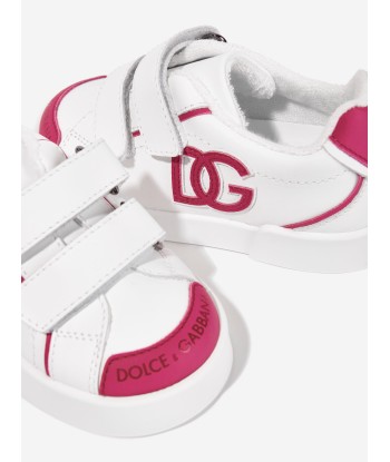 Dolce & Gabbana Girls Leather Portofino Trainers in White Dans la société mordern