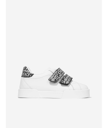 Dolce & Gabbana Boys Leather Velcro Logo Strap Trainers in White d'Europe débarque