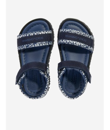 Dolce & Gabbana Boys Leather Logo Sandals in Navy pas cher 