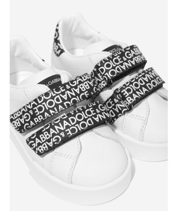 Dolce & Gabbana Boys Leather Velcro Logo Strap Trainers in White d'Europe débarque