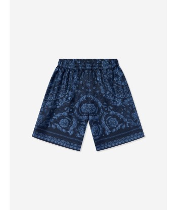 Versace Boys Silk Barocco Shorts in Navy Profitez des Offres !