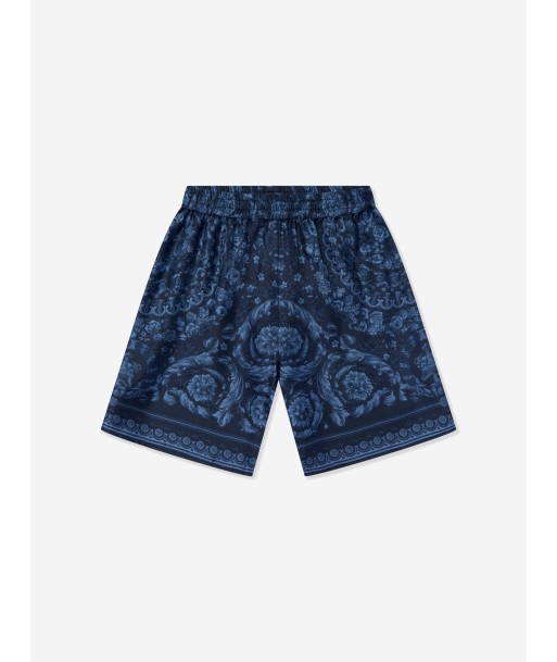 Versace Boys Silk Barocco Shorts in Navy Profitez des Offres !